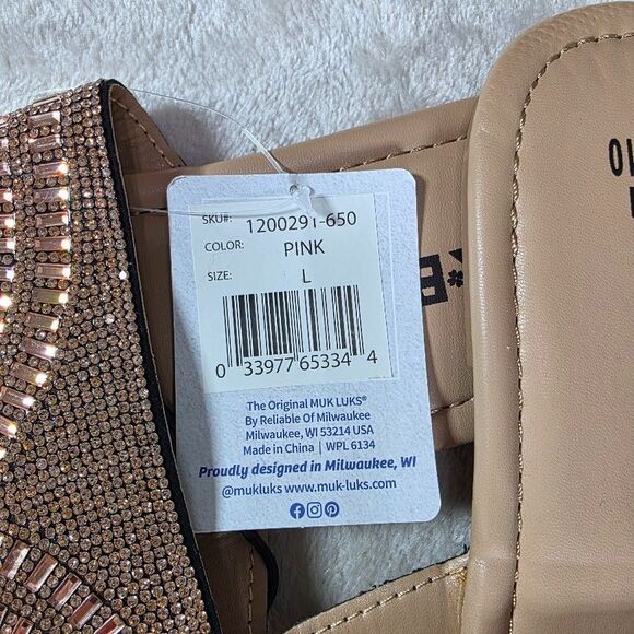 Muk Luks Luk*ees Pink Rose Gold Beaded Thong Sandal L 9/10 Beach Cruise Vacay - Picture 4 of 6